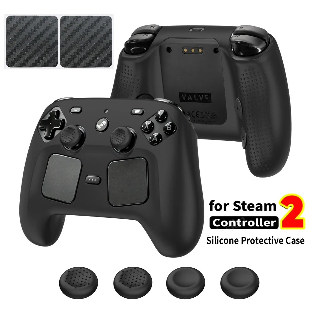 Silikon-Schutzhülle für Steam Controller 2, Schutzabdeckung mit Daumengriffkappen und Aufkleber für Steam Controller2