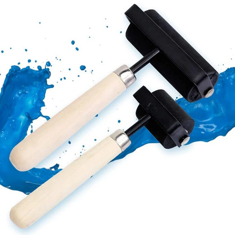 Rolo de borracha dura de 1,5 polegadas e 3 polegadas, estrutura de aço pesado, ferramentas artesanais, 2 peças raras