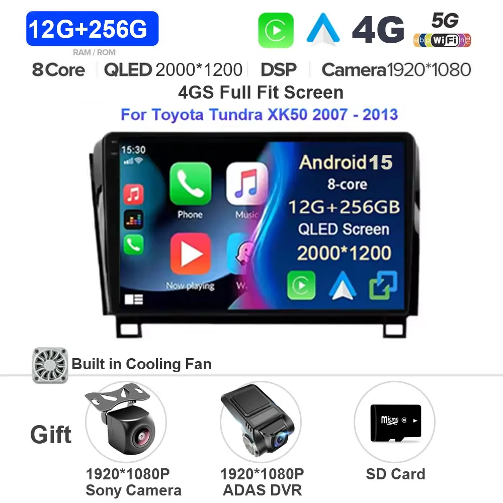 Android 15 Voor Toyota Tundra XK50 2007-2013 Sequoia XK60 2008-2017 Carplay Auto Radio Multimedia Video speler 5G WIFI