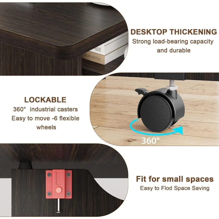 طاولة طعام قابلة للطي من IDEALHOUSE مع 6 عجلات ورف تخزين مكون من طبقتين وطاولة طعام لتوفير المساحة لـ Sma