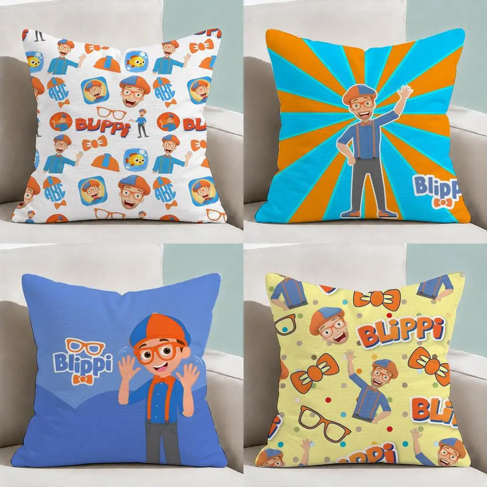 Cartoon Blippi Kids Cute Cushion Cover  Throw Pillow Soft Short Plush Cozy Durable Colorfast For Sofa Bedroom Home Decor Gift