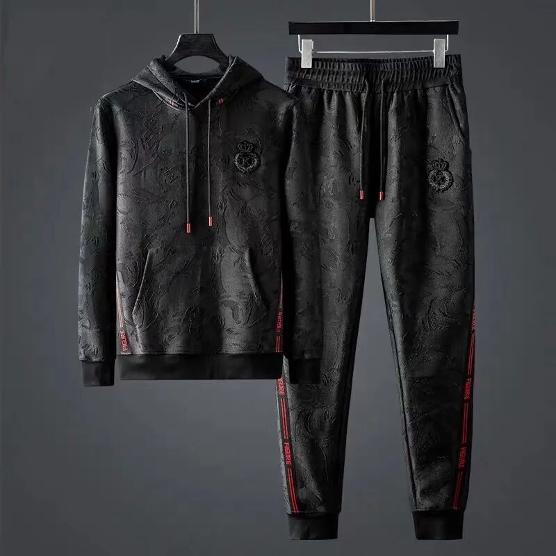 Men's clothing autumn and winter high quality printing Y2K leisure sports suit red ribbon matching two-piece set