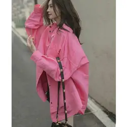 Pink Long Sleeve Loose Shirt Tops Spring New Plus Size Solid Color Simplicity Blouses Korean Style Fashion Women Clothing