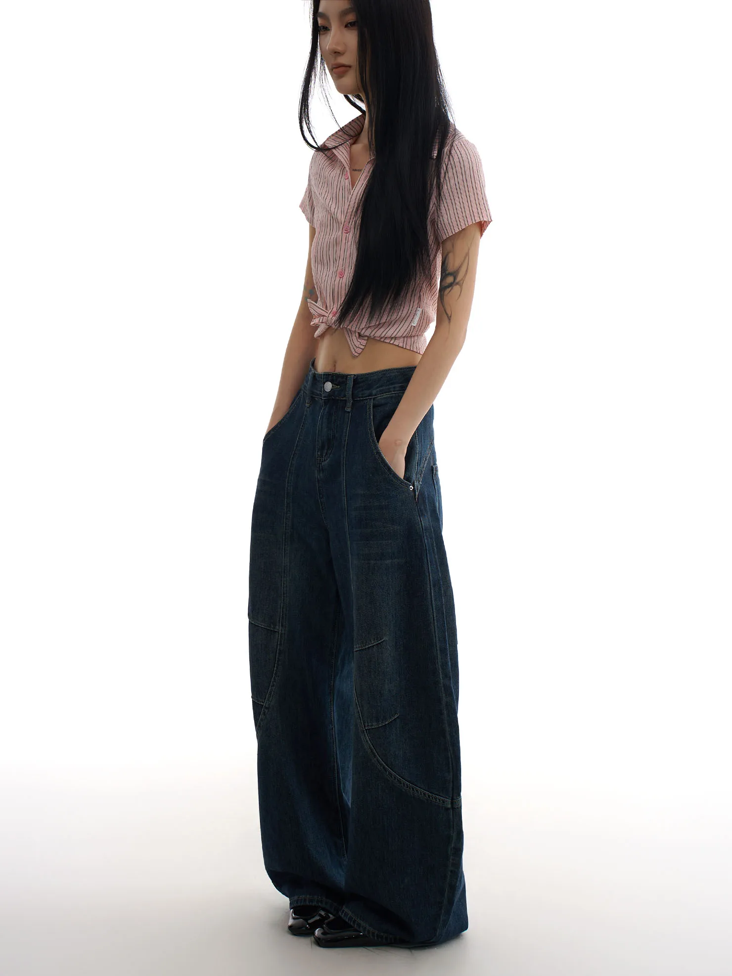 ZHISILAO جديد جينز مدبب للنساء عتيق غير رسمي عالي الخصر من قماش الدنيم ملابس الشارع لخريف وشتاء 2025