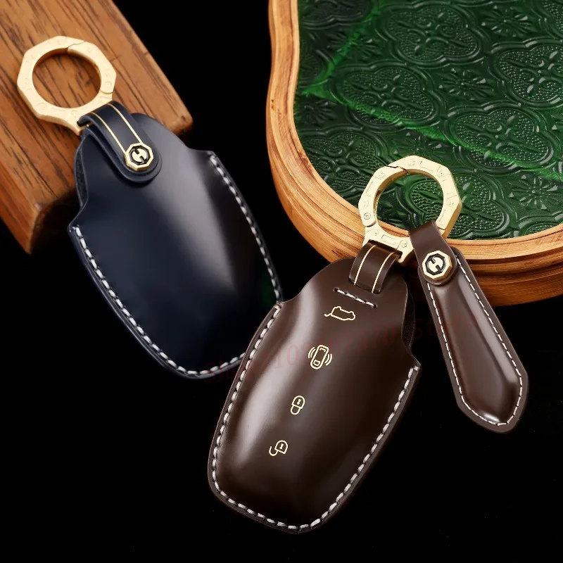 

High-End Personality Genuine Leather Key Case Cover Protective Shell Bag Keychain For Hongqi Red Flag H5 HS5 EQM5 Car Accessory