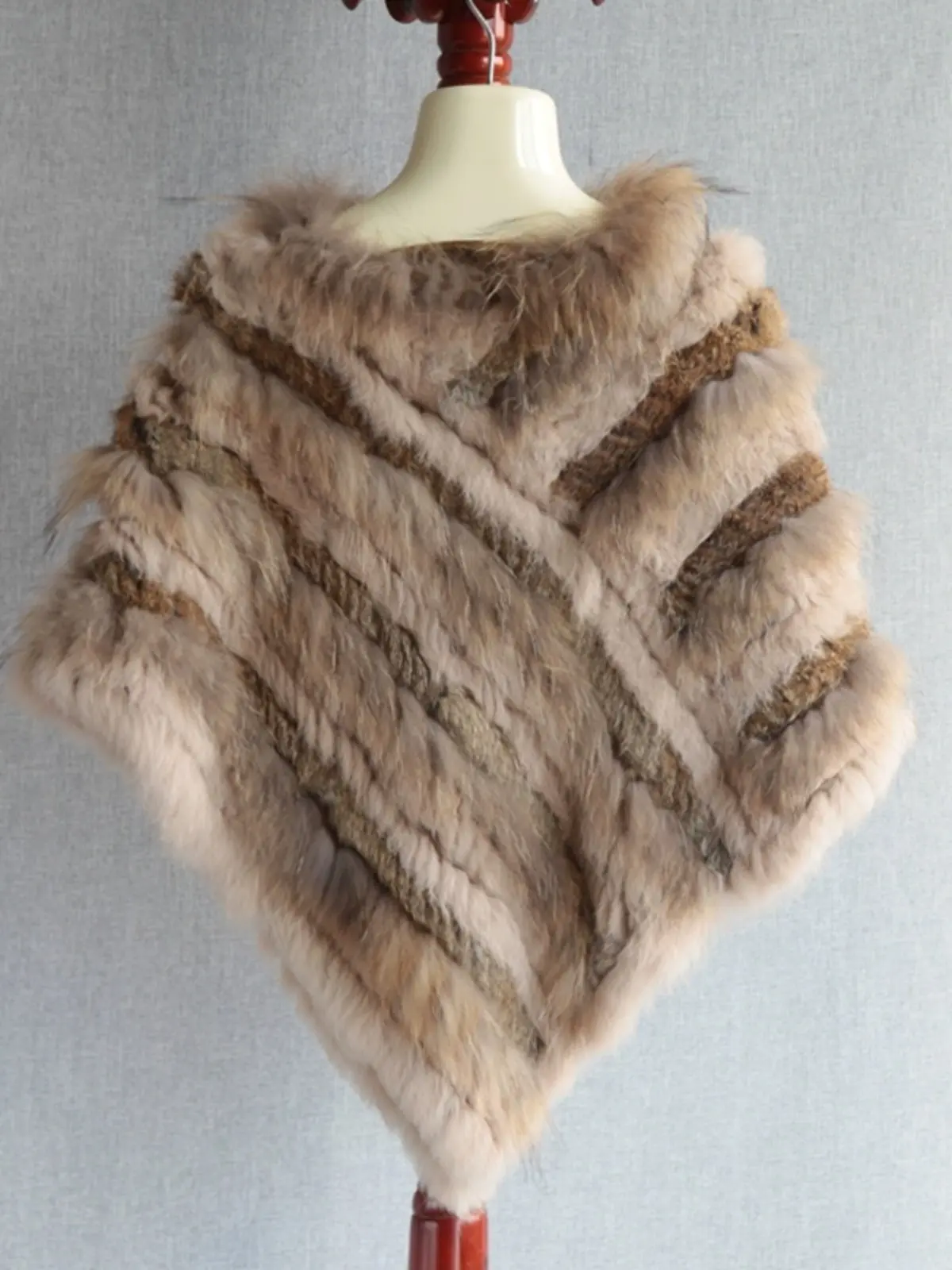 2025 foreign trade fur shawl hand-woven rabbit fur triangular pullover cape shawl fur jacket fashion