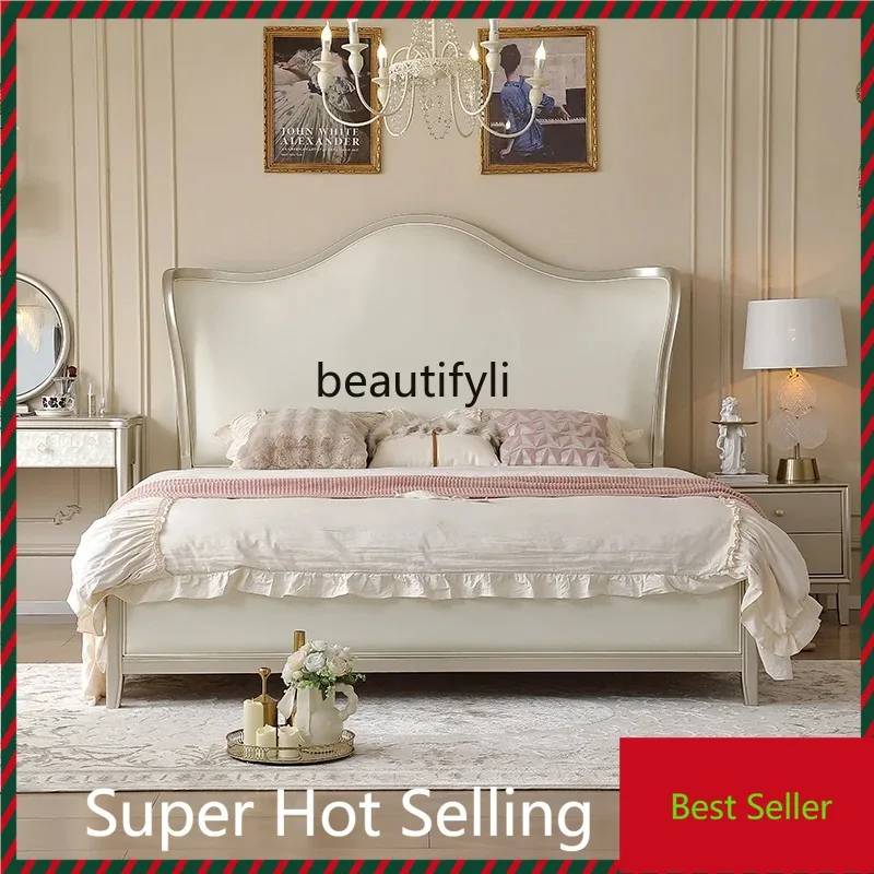 QQ132 American light luxury solid wood bed modern simple French 2m2.2m European double bed high-end atmospheric ingot crown bed