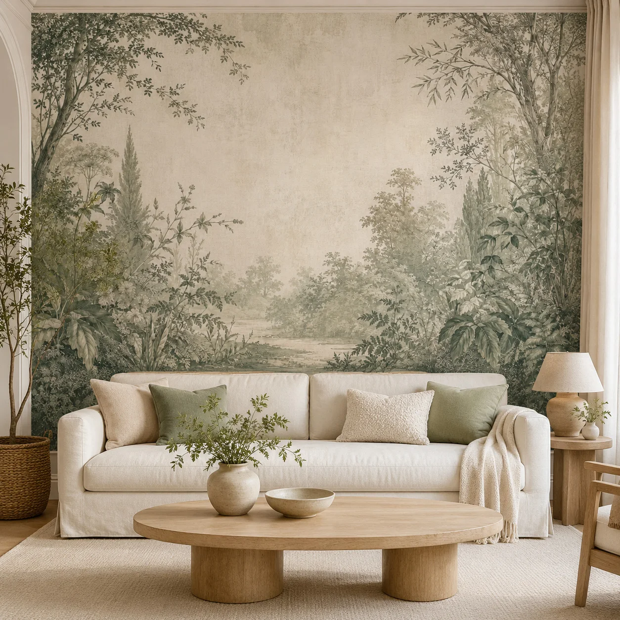 Vintage Botanical Forest Mural Wallpaper Sage Green Woodland Landscape Wall Art Living Room Non Self Adhesive Glue Required
