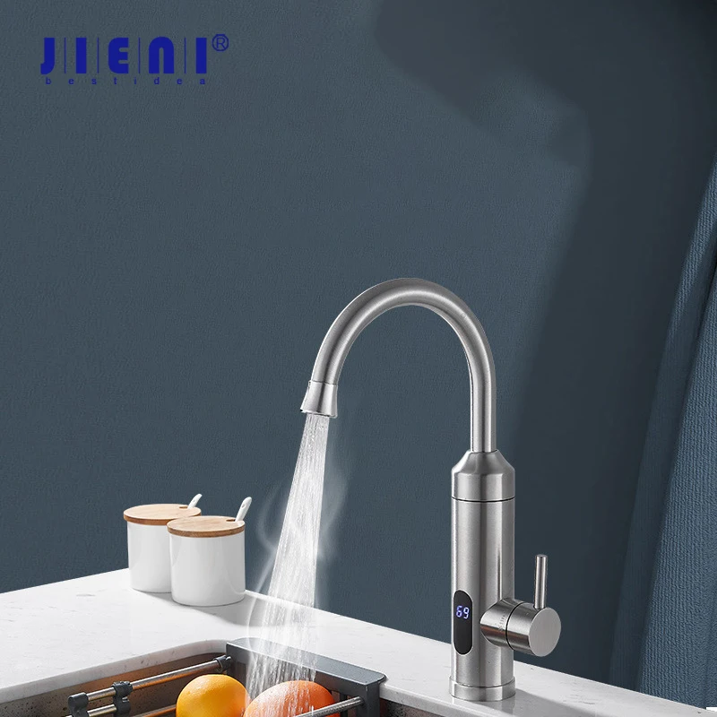 

JIENI электрический водяной кухонный смеситель 220 В температурный цифровой дисплей смесители для раковины из нержавеющей стали 360 ° Вращающиеся смесители