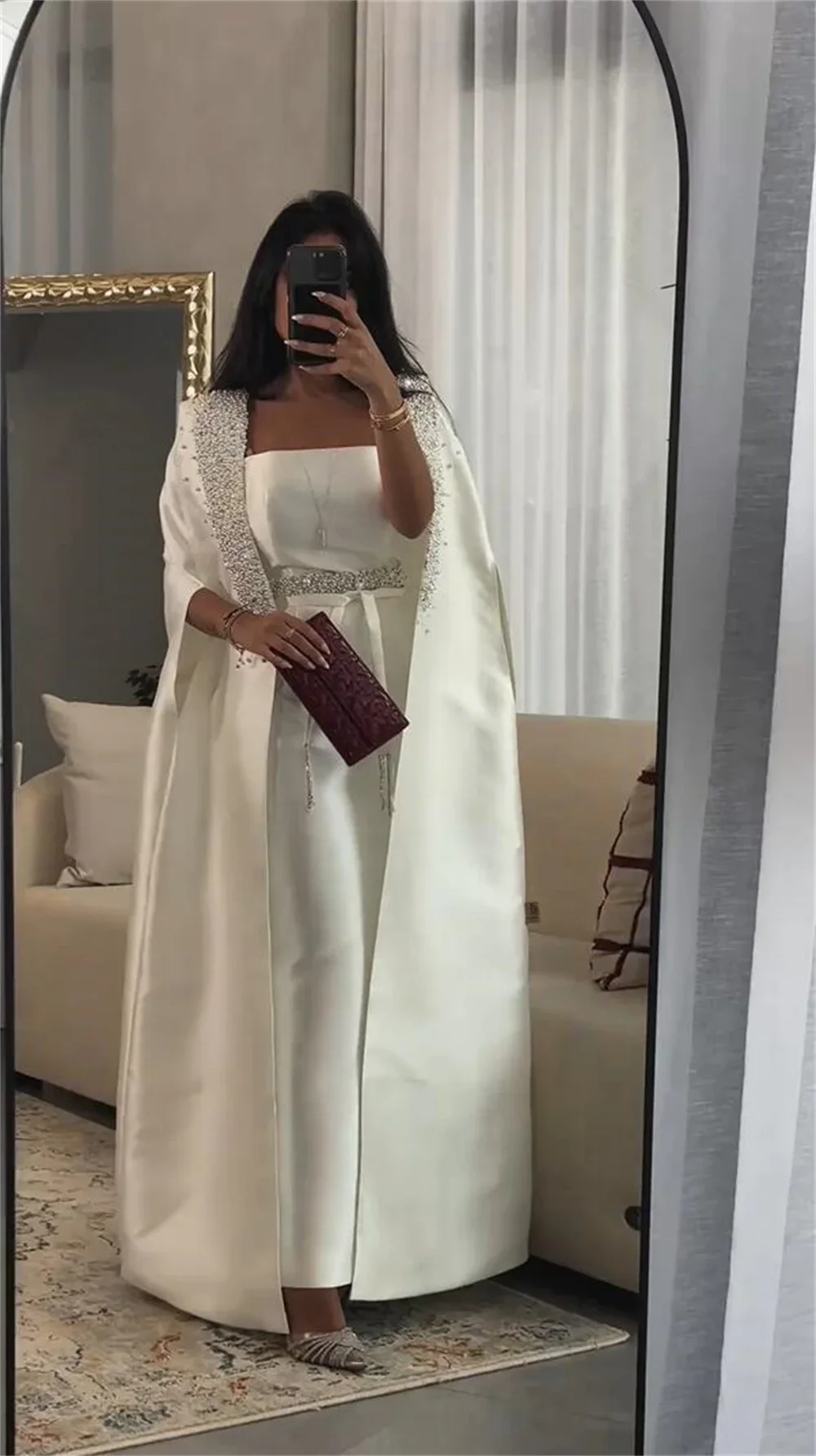 Customized Prom Gown Formal Saudi Arabia Square Collar Column Floor Length Skirts Bead Bespoke Occasion Dresses Evening Dress