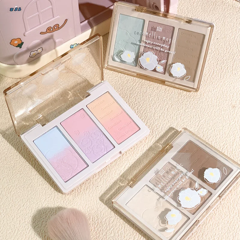 3 colori Blush Powder Palette Face Blusher Highlighter Contour Makeup Palette Blue Face Brighten Glitter Fine Shimmer Powder