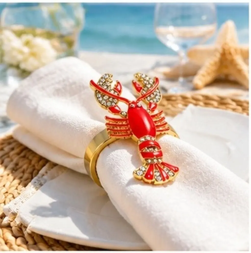 2Pcs Red Lobster Napkin Rings Metal Napkin Buckles Festive Table Decorations for Casual Gatherings Formal Events Holiday Gift