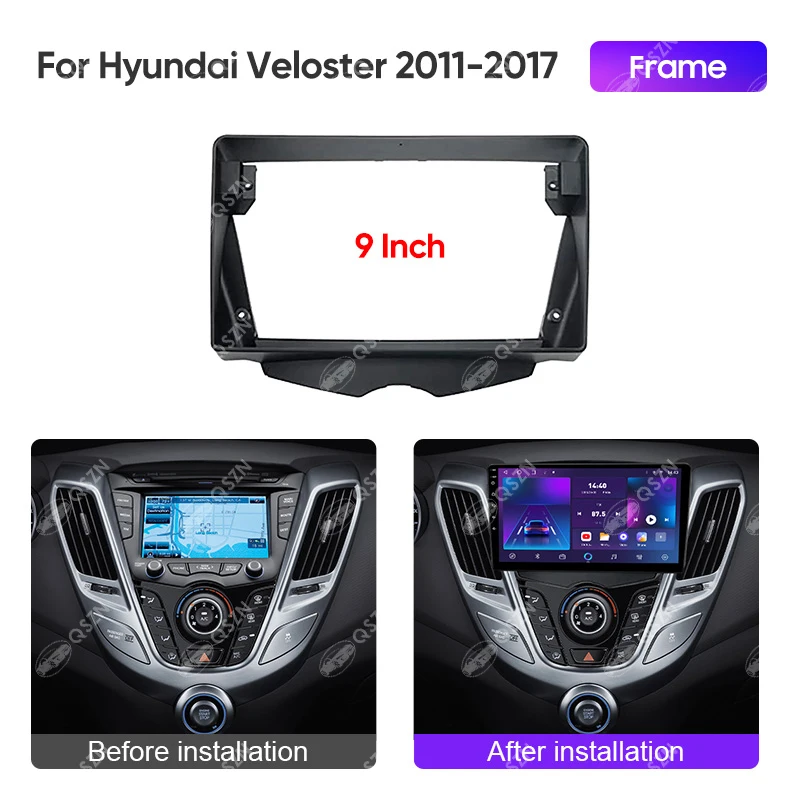 For HYUNDAI VELOSTER 2011-2017 9INCH Car Radio Frame  Multimedia Video Player Navigation Player Fitting Panel Kit Matten Black