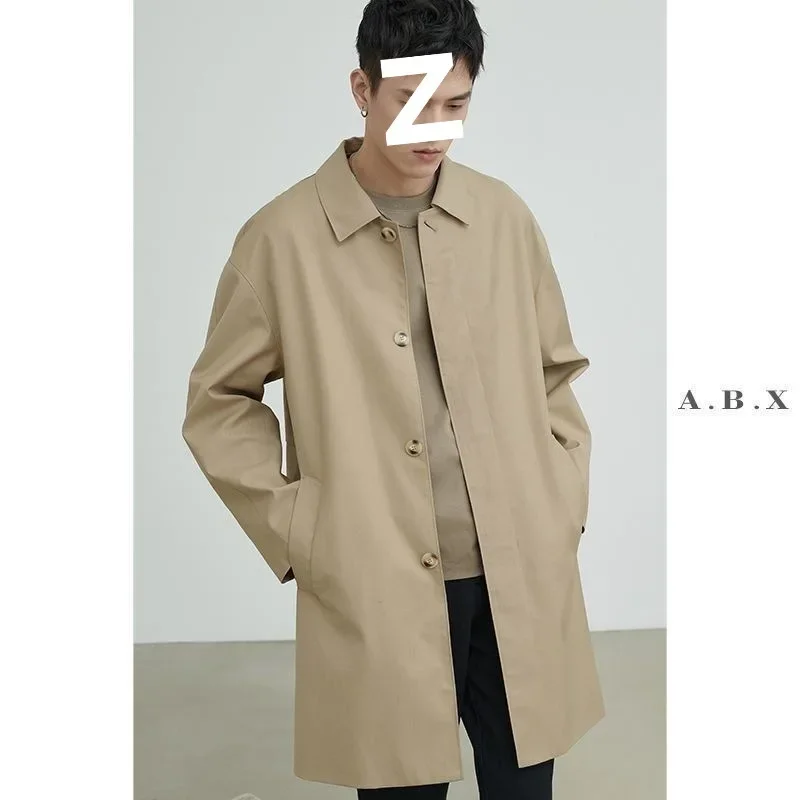 Cityboy Japanese Style Medium-length Khaki Jacket For Men Casual Thin Regular Fit High-end Feel Barmen Overcoat