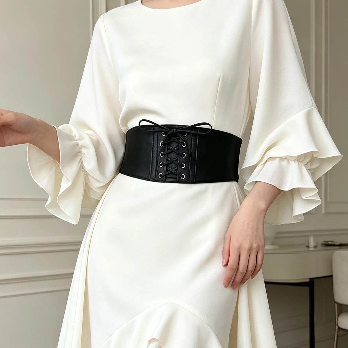 Retro strappy waistband belt for women's dress, slimming and versatile shirt, fashionable decoration, wide waist belt for women