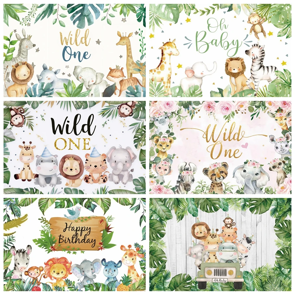 

Jungle Safari Wild One Backdrop Newborn Baby Shower Boy Girl 1st Birthday Party Forest Animal Custom Photography Background Deco