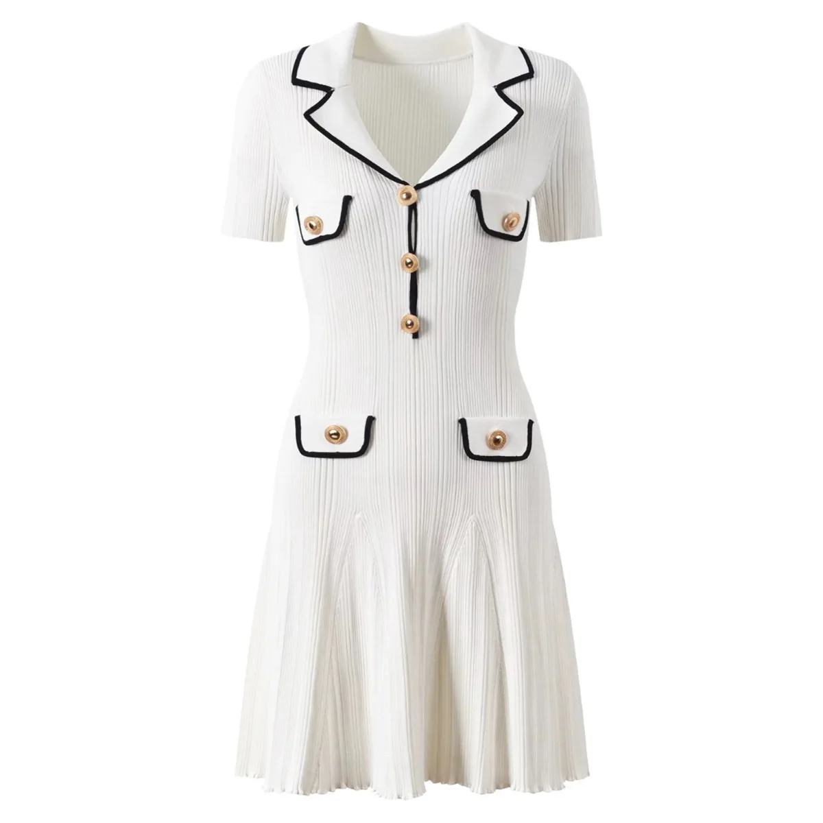 ZJYT Letnie sukienki swetrowe z dzianiny dla kobiet Moda z krótkim rękawem i kołnierzykiem Casual Dress Pink Blue Vestidos