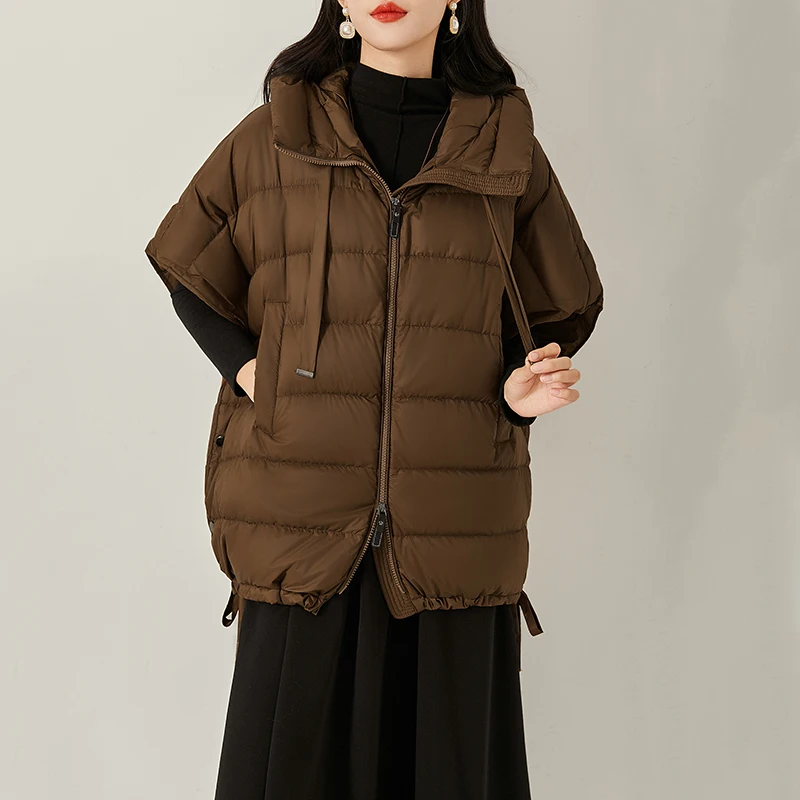 Schinteon feminino 90% pato branco para baixo colete irregular com capuz sem mangas jaqueta sólida moda outono inverno topo 2025 novo