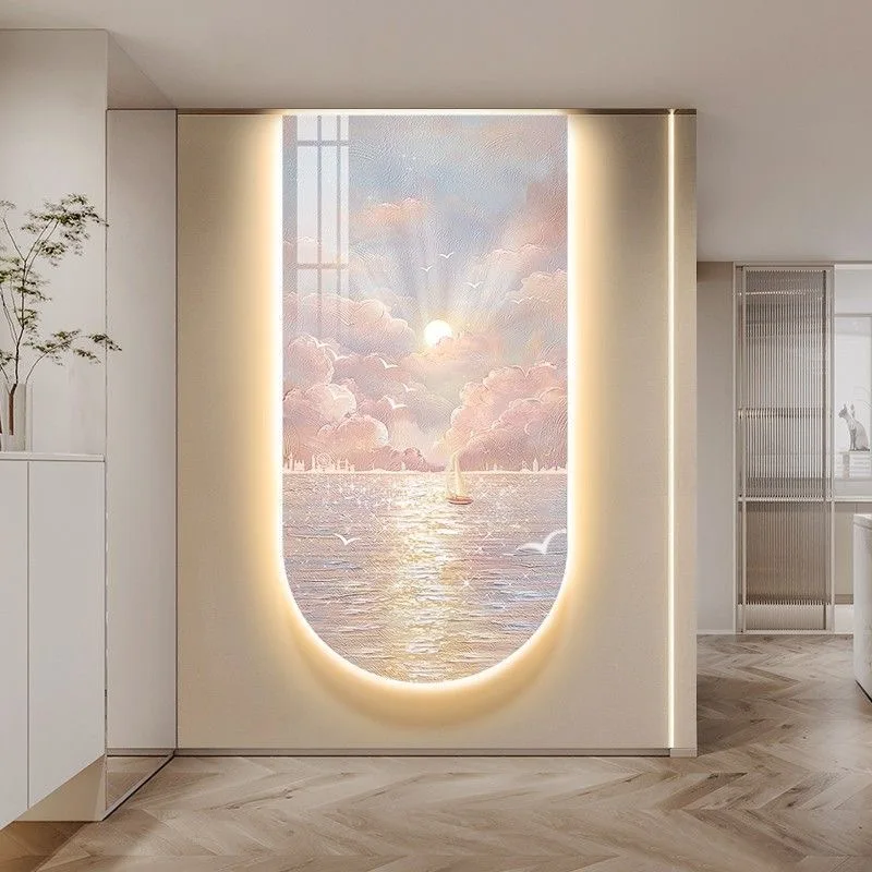 Cream wind entry door decoration mural light corridor hanging picture with light mural LED light corridor background wall light