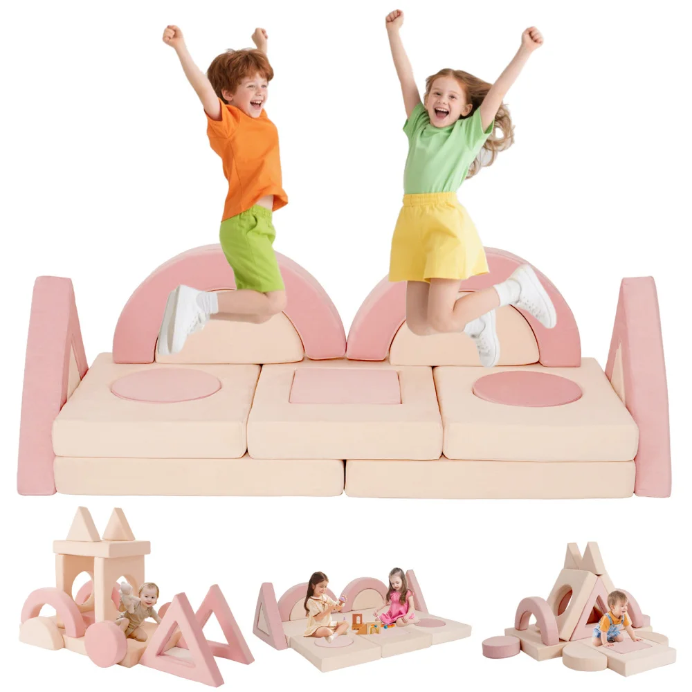 

16 PCS Modular Kids Play Couch: Convertible Foam Sofa Bed, Washable Covers, Creative Fort