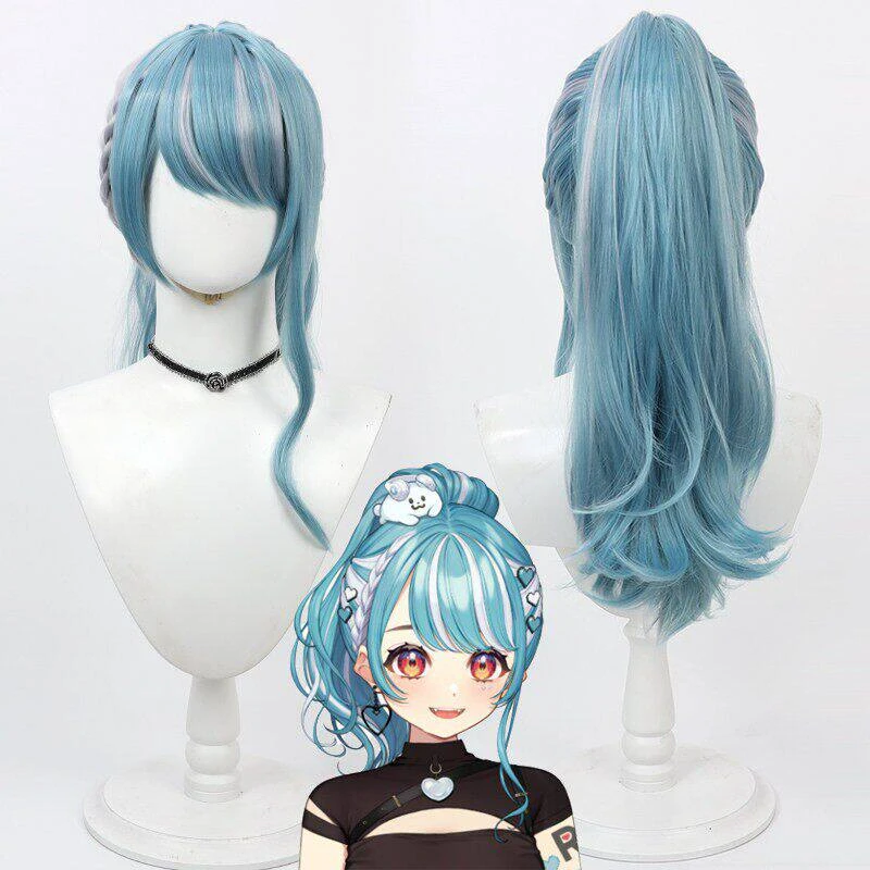 Anime Shiranami Ramune Cosplay Wig Light Blue Scalp Top For Halloween Comicon Party Adult Women Men