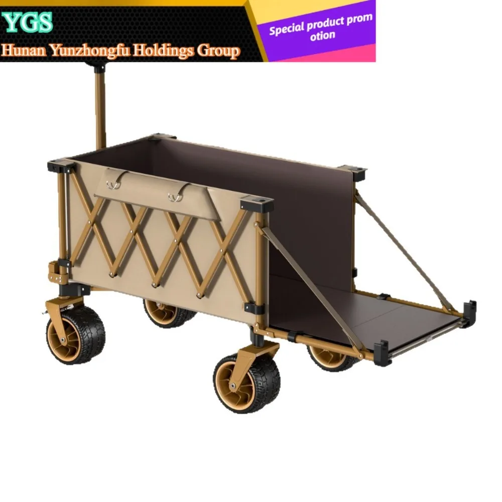 Portable Foldable Collapsible Camping Wagon Heavy Duty Hand Pull Trolley For Outdoor Picnic Street Vendor Stall