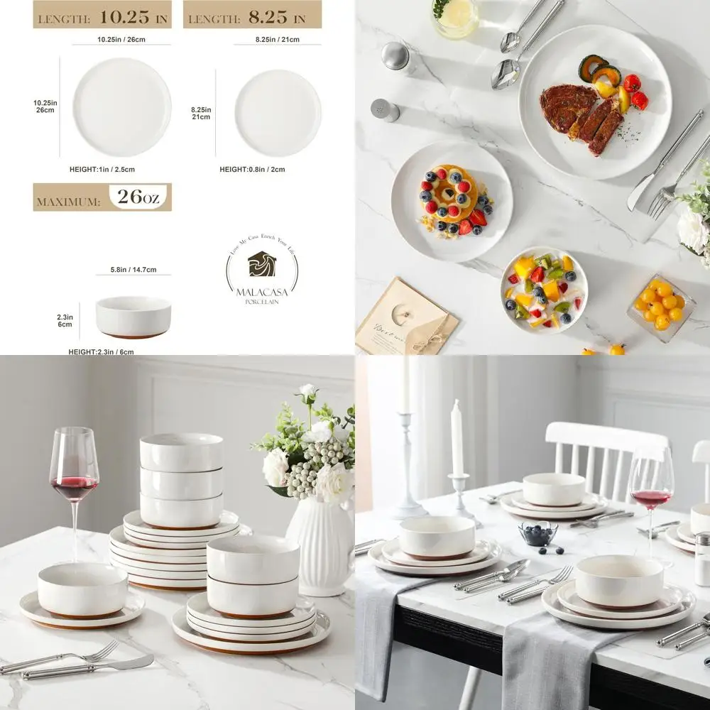 

Modern 18-Piece Ceramic Dinnerware Set for 6, Microwave & Dishwasher Safe, White TARA Series