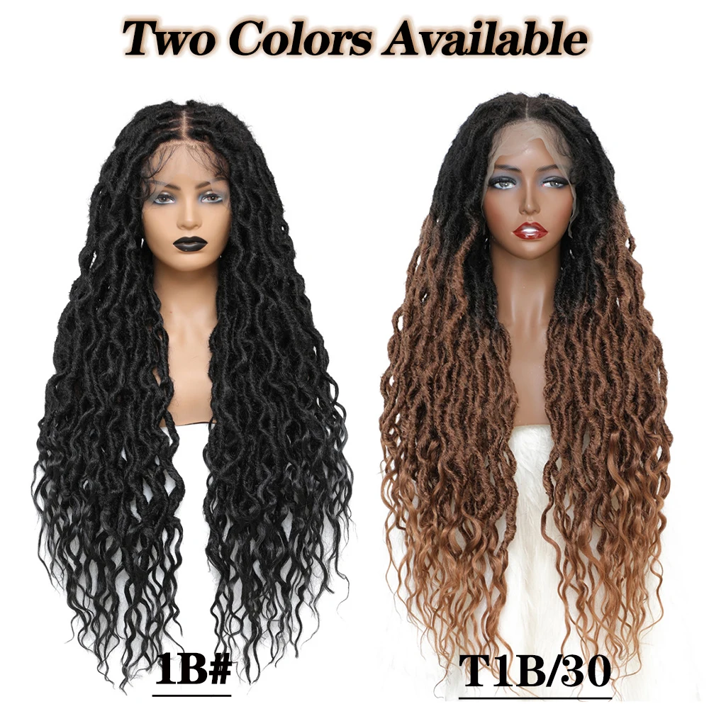 13X4 Lace Frontal Synthetic Braided Wigs For Women X-TRESS 32 Inch Ombre Brown Natural Hair Wig With Baby Hair Crochet Faux Locs