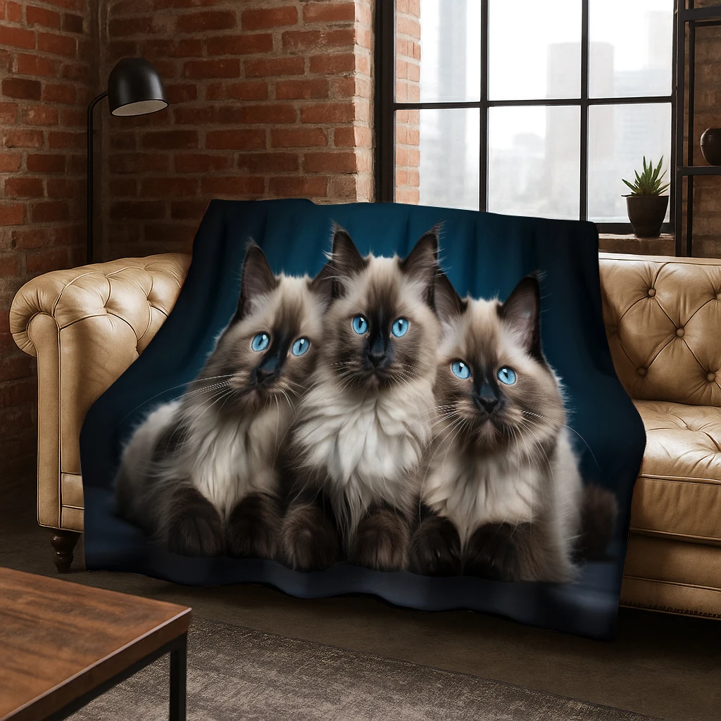 3D Persian Cute Cat Animals Flower Flannel Blanket Soft Warm Blanket for Bedroom Room Living Room Bed Travel Camping Picnic Gift - view 6