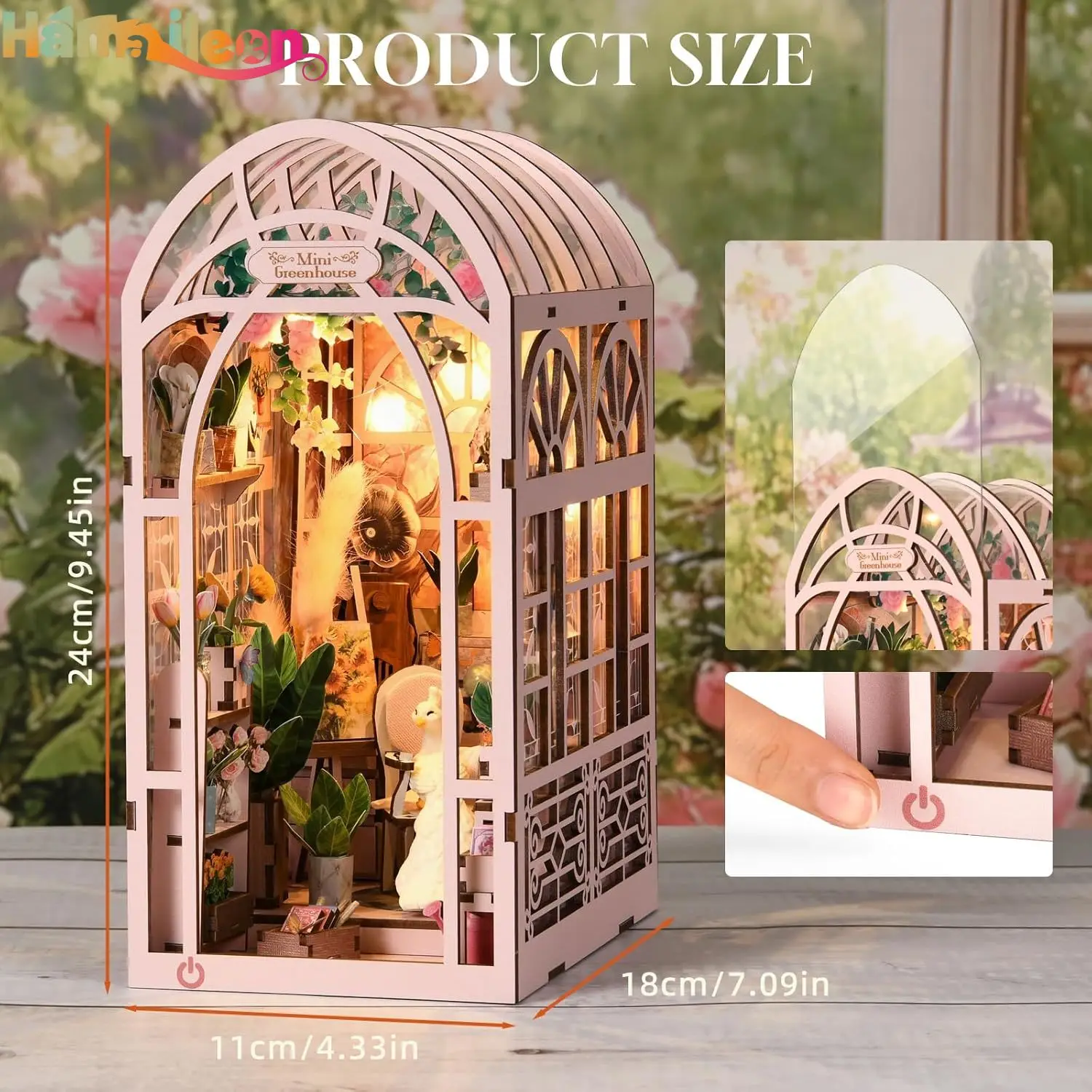 Hamaileon DIY Mini Greenhouse Book Nook Kit Creative Miniature Bookend Bookshelf Insert 3D Puzzle Decorative Gift for Adults