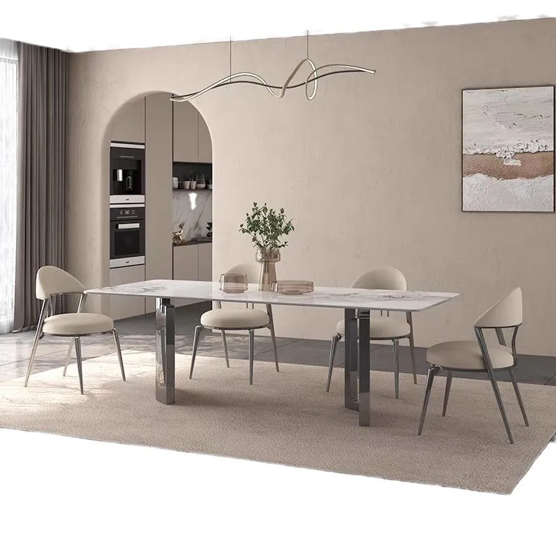 

Light luxury supercrystalline stone rock slab dining table combination rectangular modern simplicity
