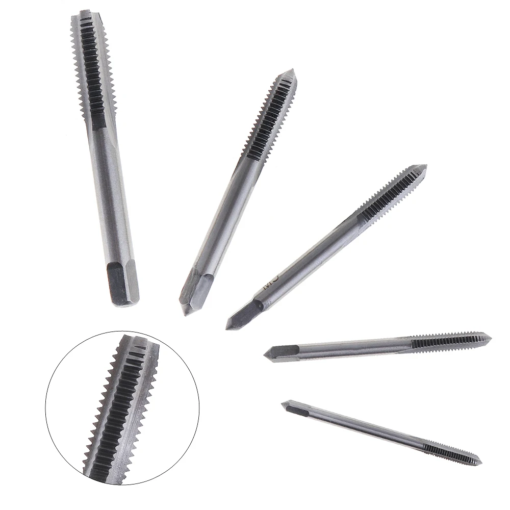 5pcs Hand Tap Tapping Screw Thread Metric Plugs Taps Set M3 M4 M5 M6 M8 Straight Flute 3mm-8mm Hand Screw Thread Metric Plug