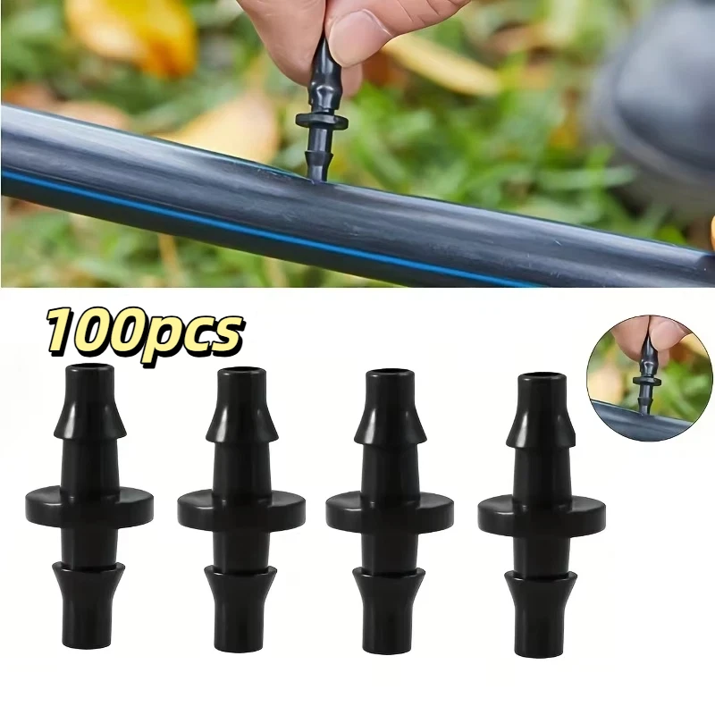 100Pcs Garden and Landscaping 4/7 Double Hook Drip Irrigation Hose Connectors, Garden and Field Irrigation Accessories