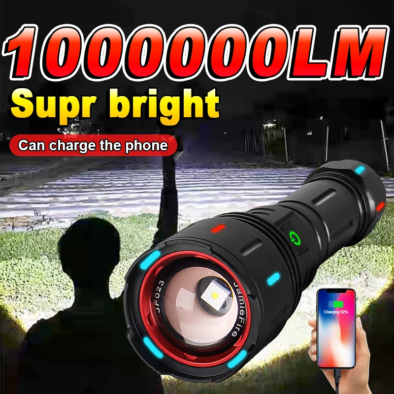 

1000000LM мощный светодиодный фонарик яркий USB перезаряжаемый портативный тактический фонарь для кемпинга, рыбалки, аварийный зум-фонарь