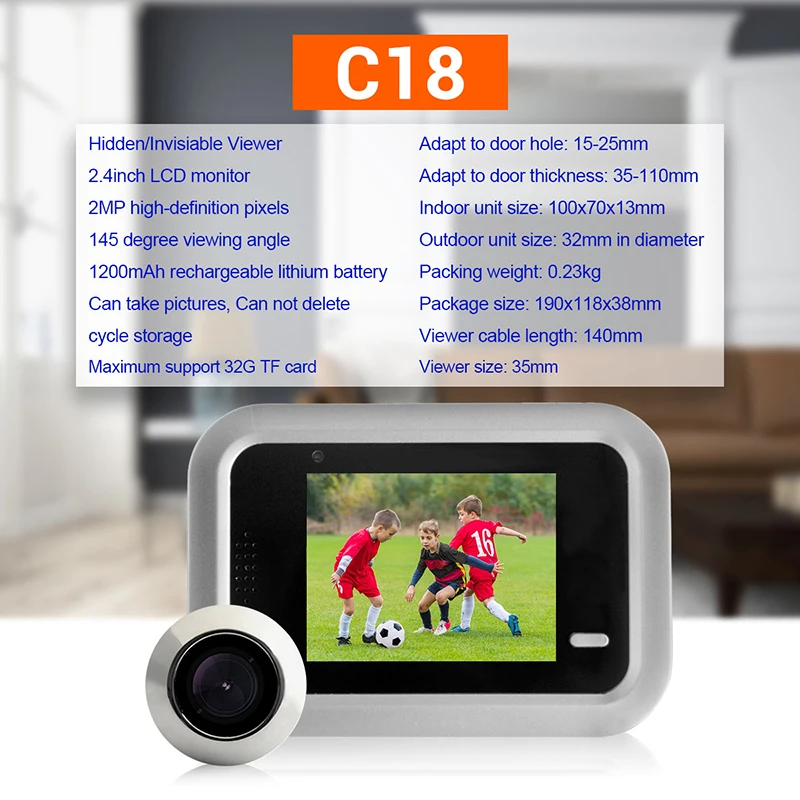 

ESCAM C18 HD 1080P Digital LCD 2.4inch Video Doorbell Peephole Viewer Door Eye Monitoring Camera 145 Degree Doorbell Camera