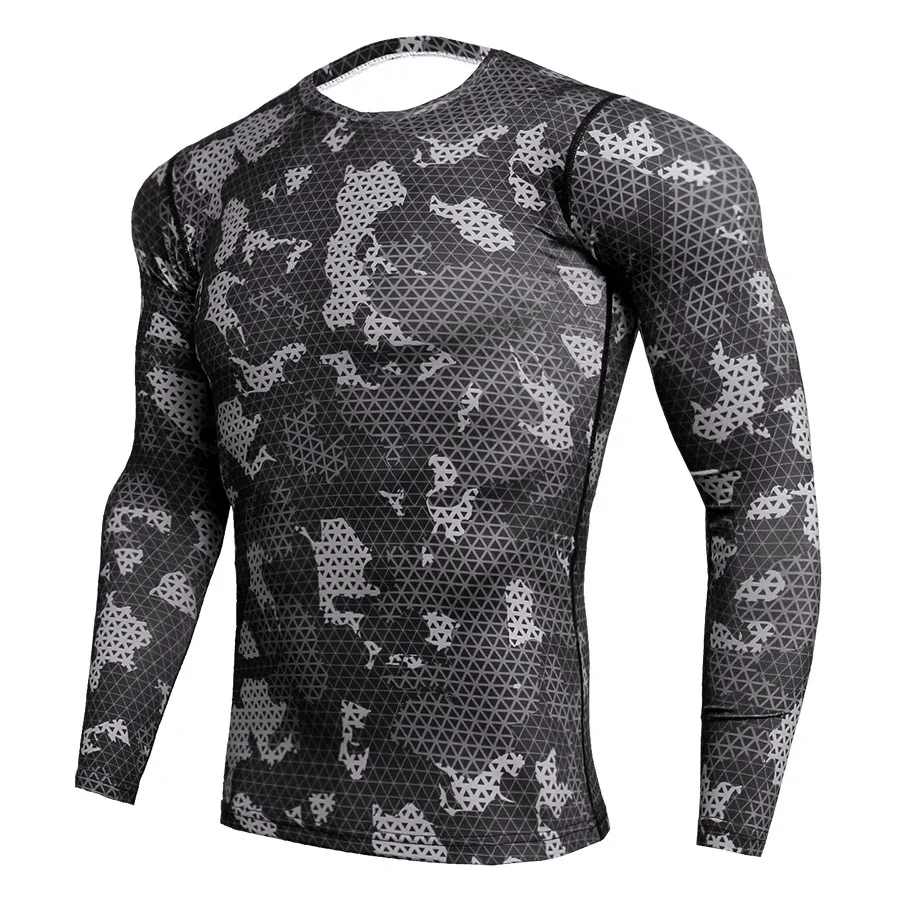 2022 Quick Dry Rash Guard Mens Gym t shirt Long Sleeve Sport Shirt Men Camouflage Fitness Top Gym Training Running Shirt