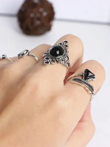 20Pcs/Lot Vintage Bohemia Geometry Flowers Leaf Rings For Charm Women Mix Style Color Fashion Jewelry Gift Accessories Wholesale
