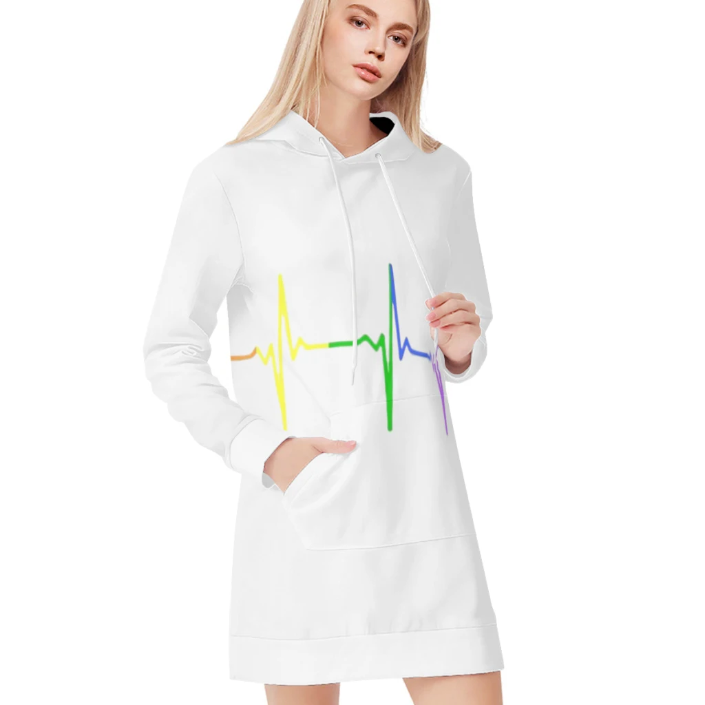 

Rainbow Pulse Hearbeat LGBT bohemian style Casual hooded sweatshirt dress