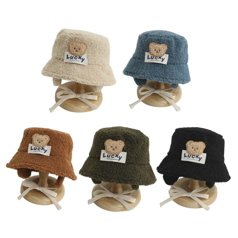 Gorro pescador lana con gorro oso dibujos animados para niños, protege sus orejas con estilo