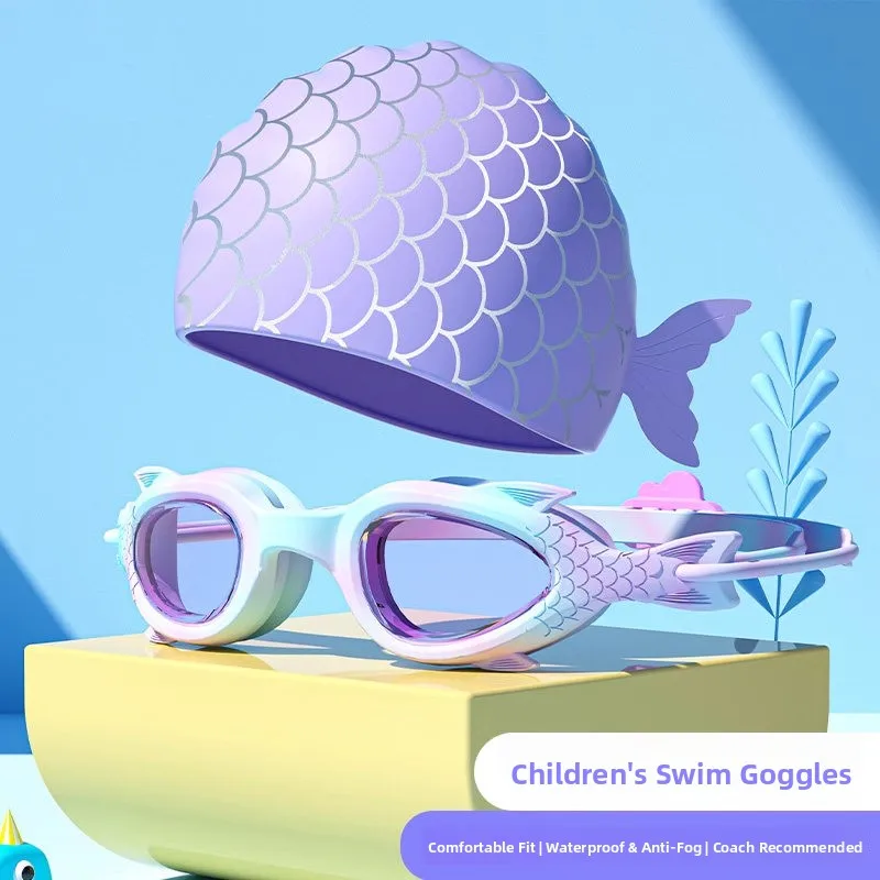子供用スイミングゴーグルとキャップセット防曇防水スモールフレームダイビングゴーグルクリアビジョン子供用水泳用品