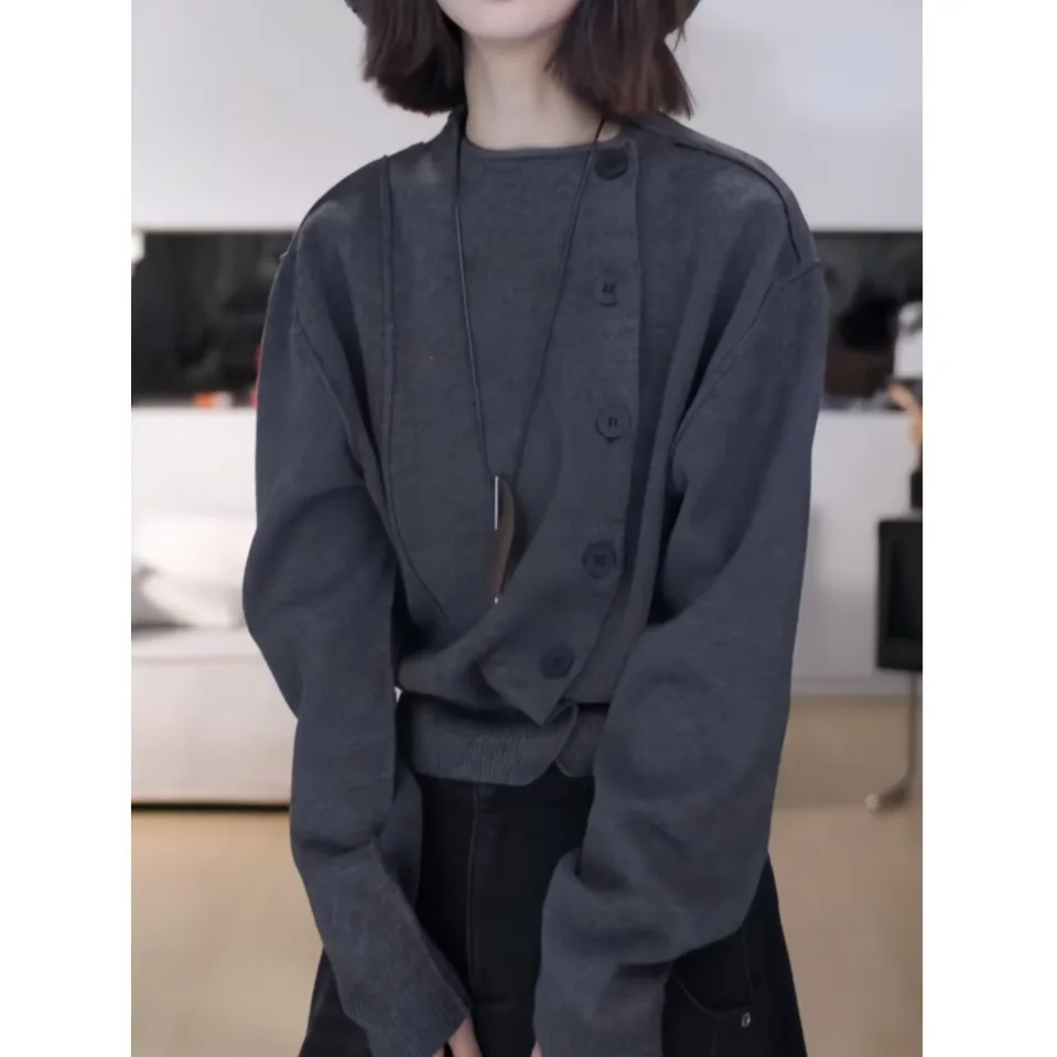 High-End Elegant Large Size Women's Long Sleeve Knitted Sweater Jacket Autumn Winter New Style Brand Commute Loose Fit Outerwear