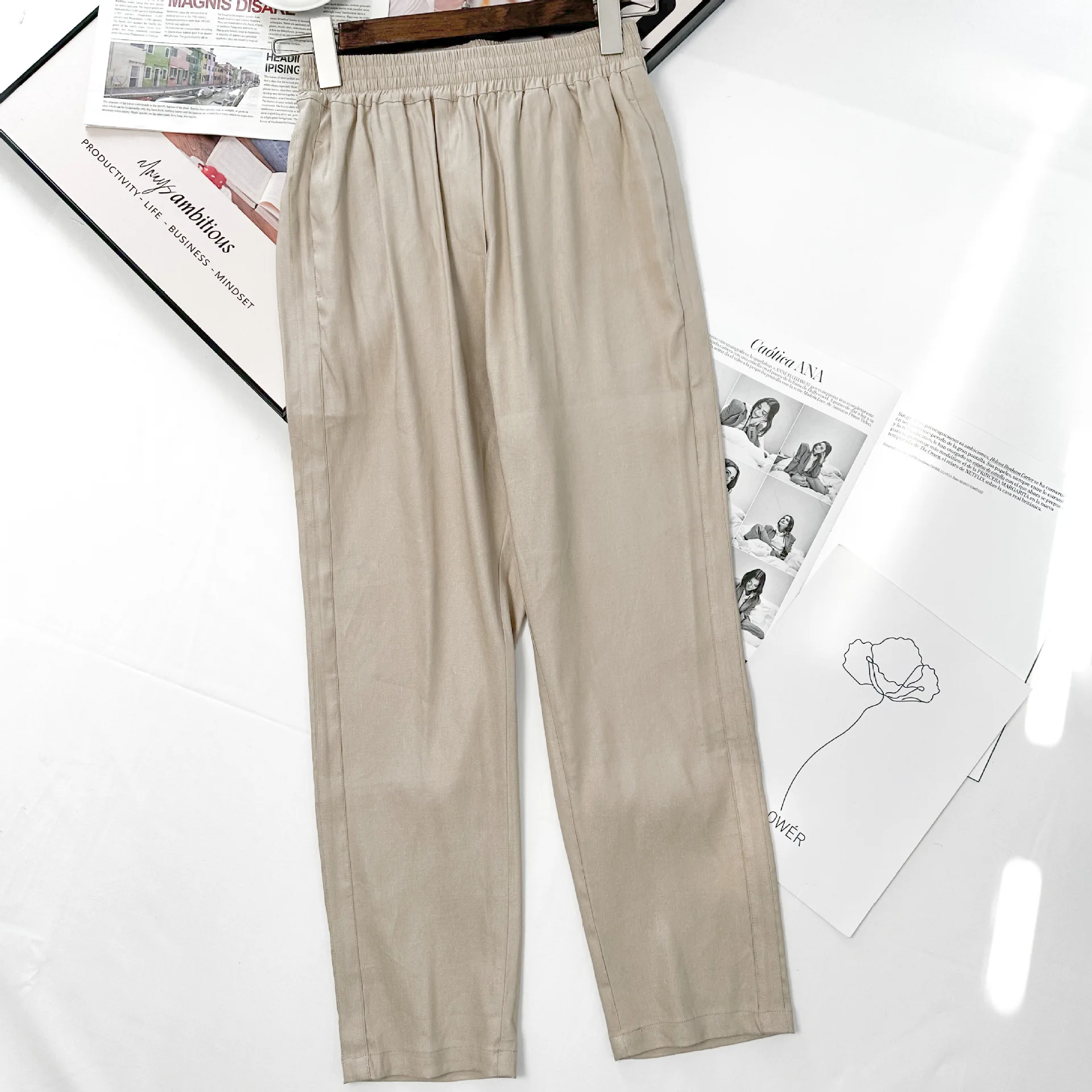 2025 nueva moda Casual pantalones de lino de Color sólido desplazamientos todo-fósforo pantalones de traje simples y atmosféricos para mujeres