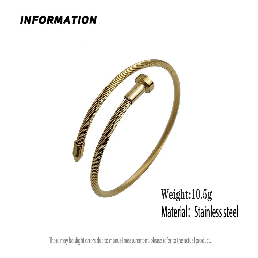 Wire twisted nails stainless steel gold plated 18K bracelet, high quality waterproof silver jewelry, couple gift