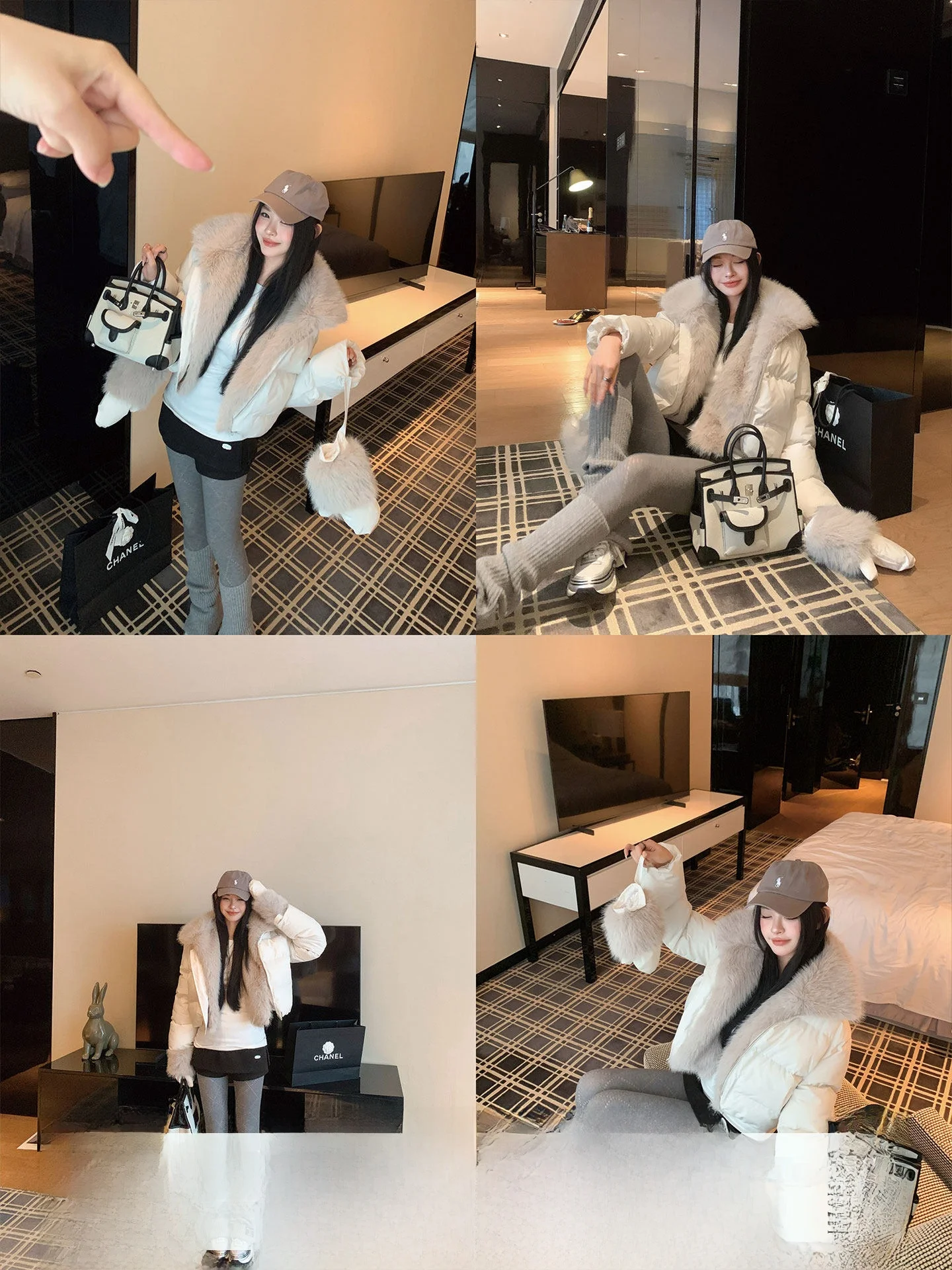 

Thiened ort Winter Gloves Women's Faionable Warm Fur Collar Hand Muffs Zipper Cotton Jaet Outerwear Cold Weather