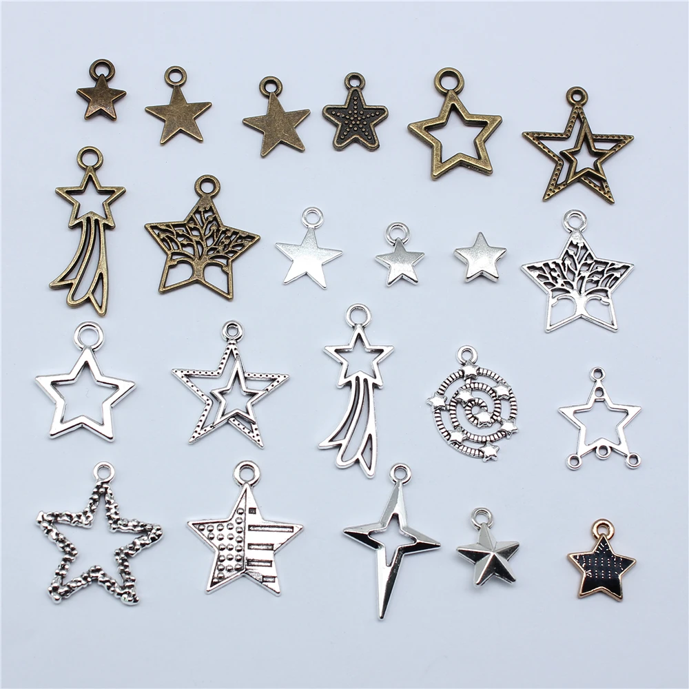 20 sztuk gwiazd Charms do tworzenia biżuterii tybetański brąz srebrny kolor wisiorki antyczne tworzenie biżuterii DIY Handmade Craft — zdjęcie 2