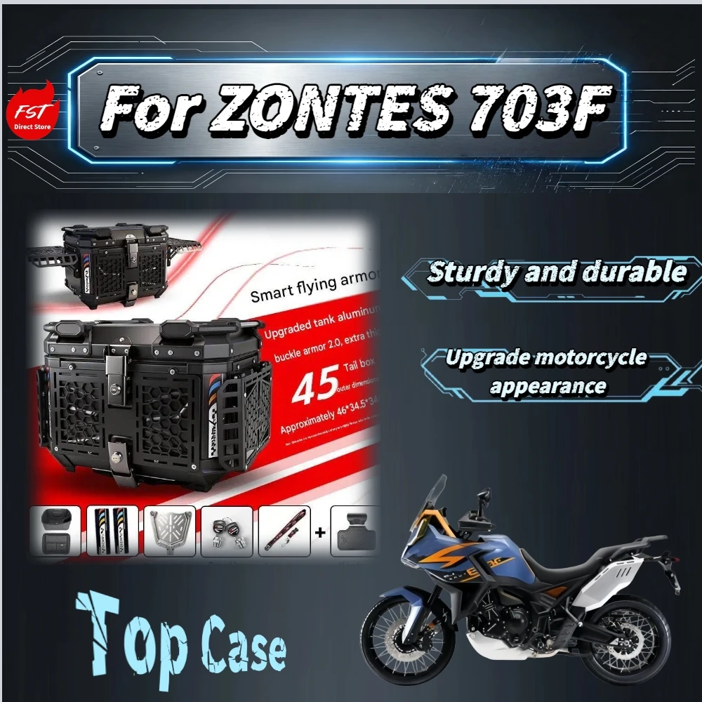 For Zontes 703F Aluminum Rear Trunk Armor‑Shape Stainless‑Steel Waterproof Handrail Durable Motorcycle Touring Mod Accessories