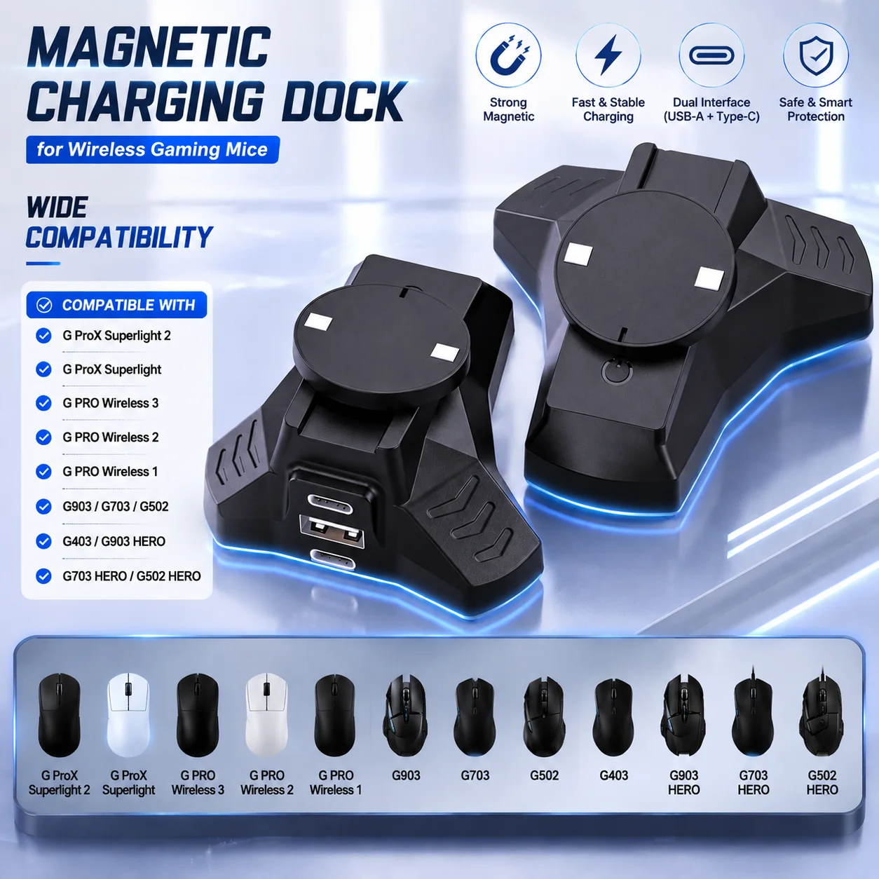 Wireless Mouse Charger Charging Dock for Logitech GPW G Pro Wireless 1-4/PROX Superlight 1-2/G903/G403 Mouse Accessories