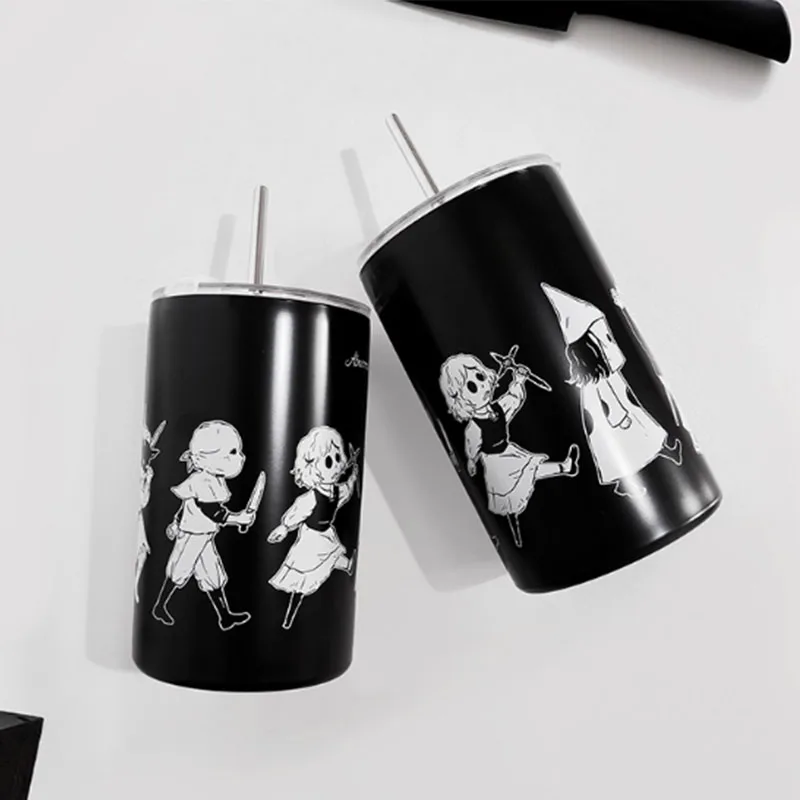 Dark Subculture Coffee Cup Y2k Gothic Witch Style Straw Water Cup Stainless Steel Straw Cup Halloween Party Gift Decorations