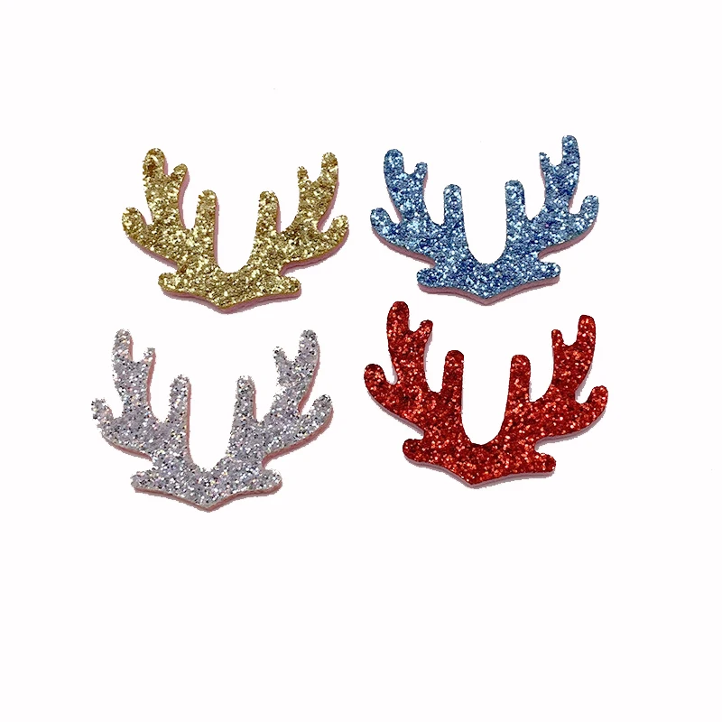 50 Stück/Los Glitzernde, glänzende Weihnachts-Geweih-Applikationen, gepolstert, 4x3,4 cm, DIY-Haarspangen- & Kopfschmuck-Dekor-Patches – Detail 2