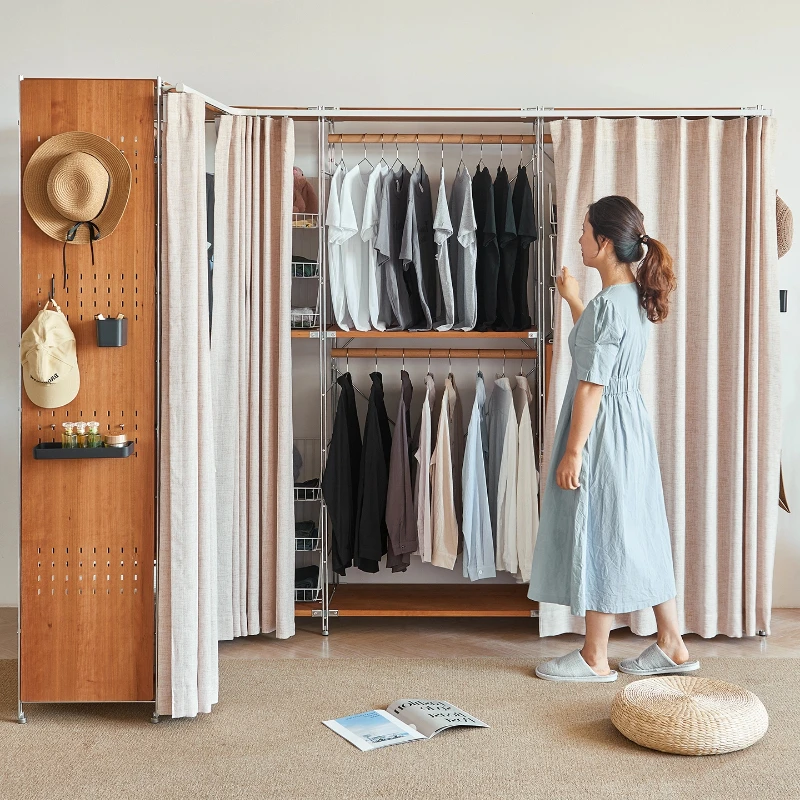 Stainless steel coat rack, open floor solid wood corner hanger